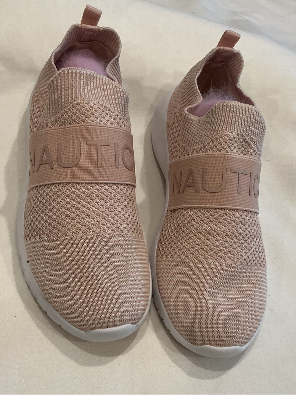 Nautica Women’s Slip-On Knit Sneakers in Blush Pink